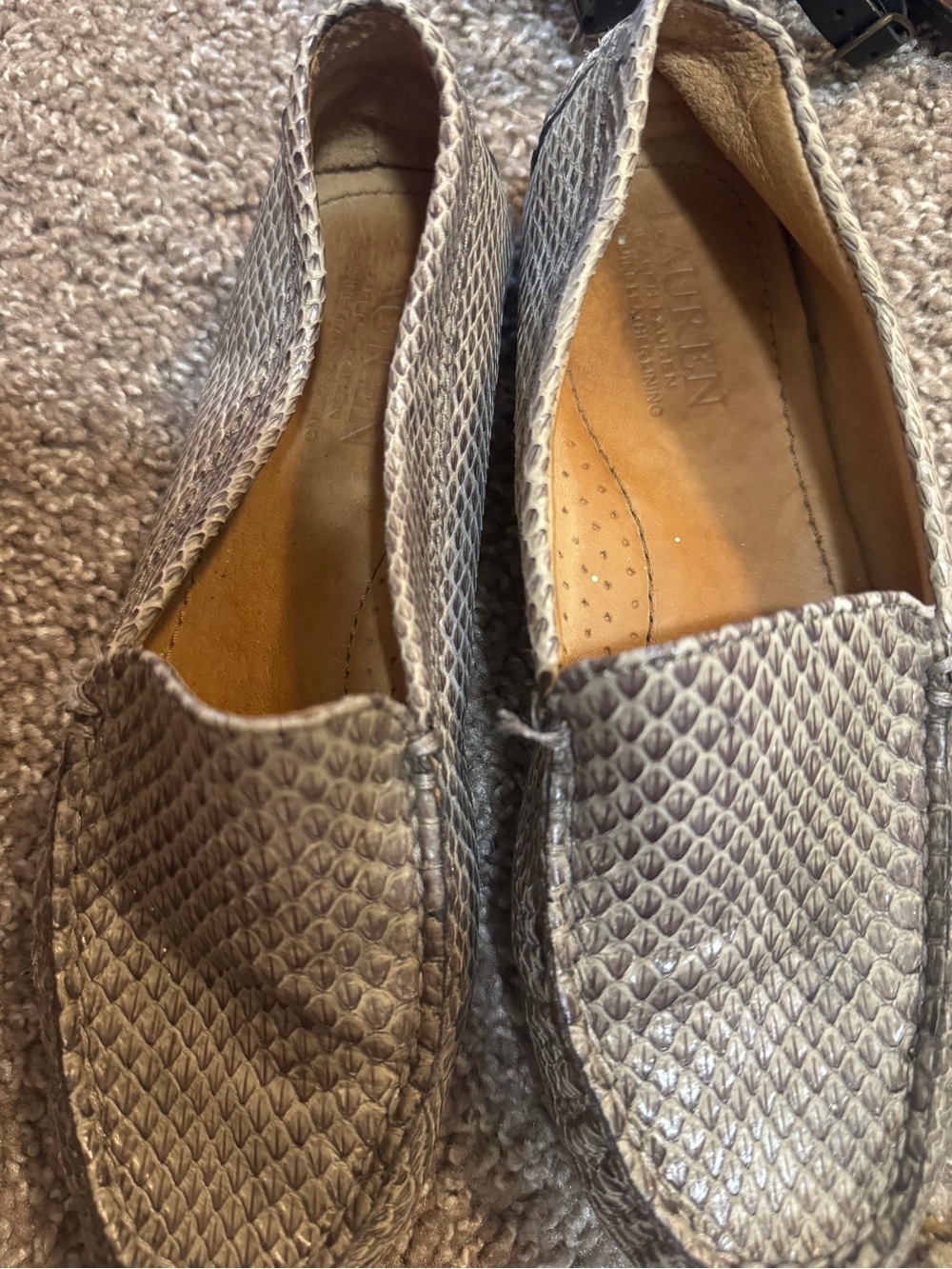 Lauren Ralph Lauren Snake-Embossed Taupe Loafers
